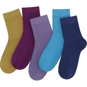 Women 5 Pairs Royal Colors Crew Thin Ankle Height Anti Odor Soft Ankle Socks